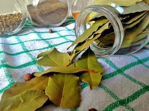 Bay leaves in a glass container